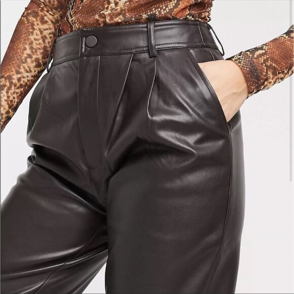 Mango chocolate brown faux‎ leather high waisted tapered pants US Size 2 - Picture 3 of 16